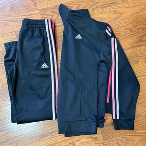 Adidas Kids Black Joggers with Pink Stripes